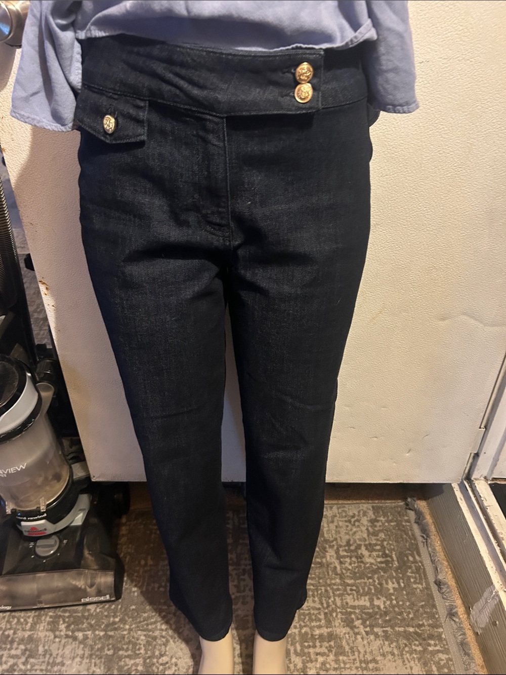 Rachel Zoe Black Slim Straight Jeans with Gold Button Accents